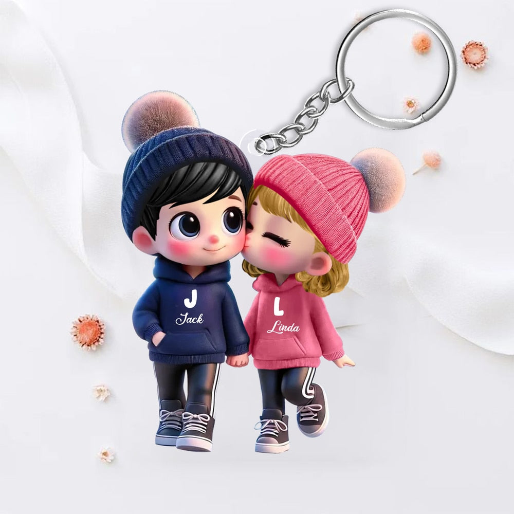 Personalized Acrylic Car Hanger | Cute Couple Kissing Moment Custom Name