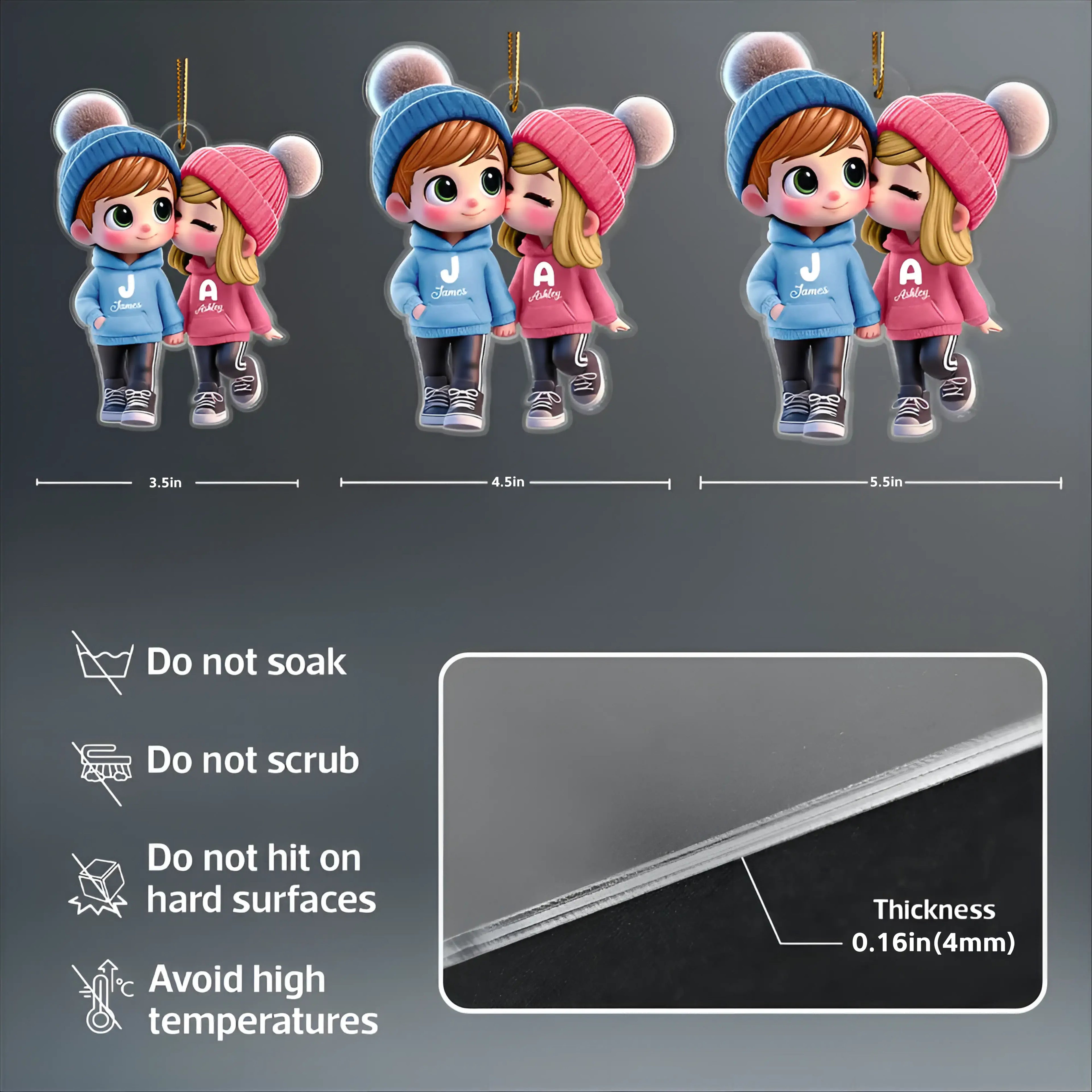 Personalized Acrylic Car Hanger | Cute Couple Kissing Moment Custom Name